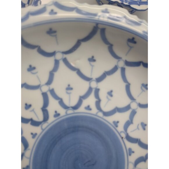 Vintage Set of 6 Blue White Floral Porcelain Stacking Pedestal Bowls 9.5” Tall - Picture 11 of 17